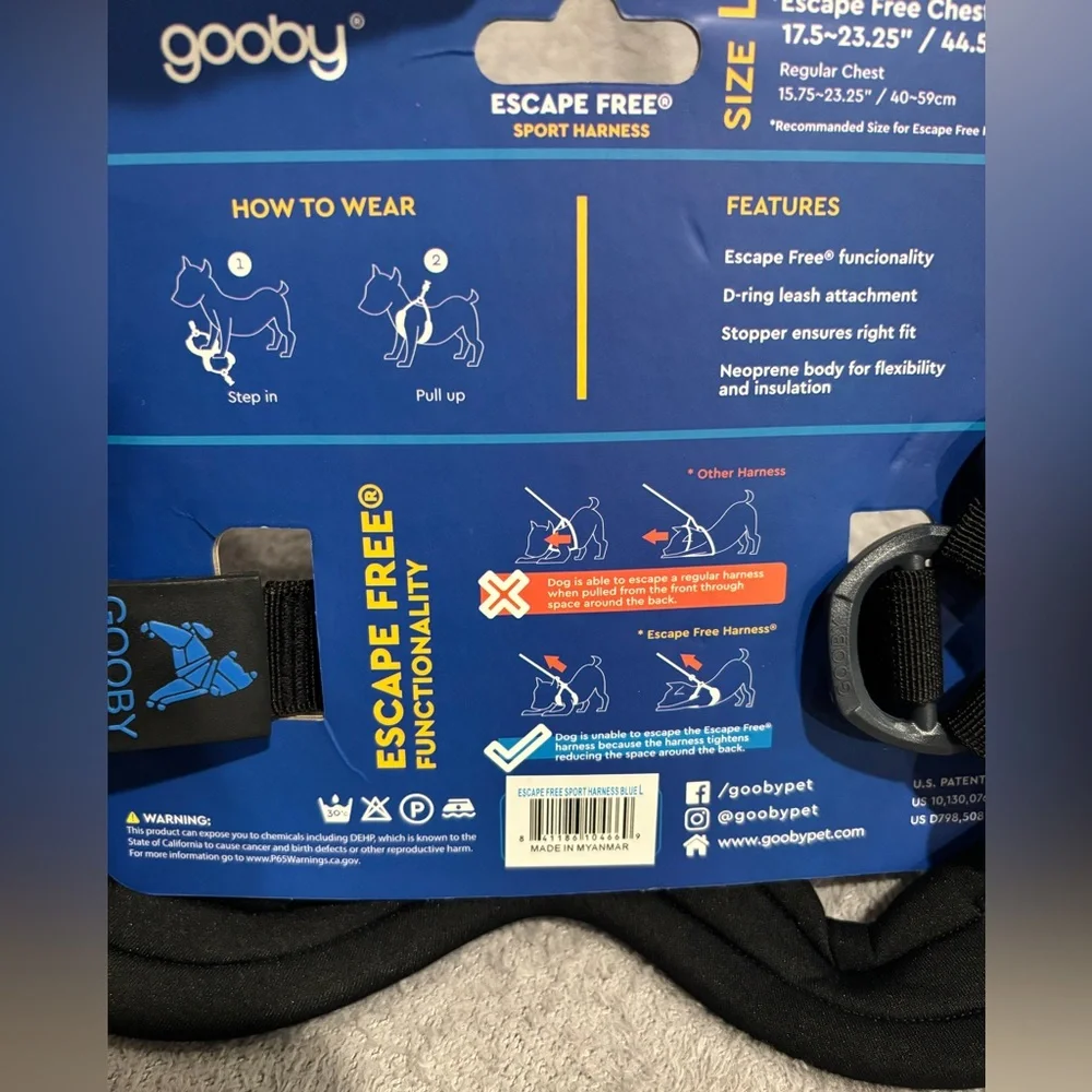 Gooby Escape Free Sport Harness - Blue, Large‎ - No Choke Step-in